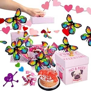 SendaCake Punny Valentine's Day Bundle Explosion Flying Butterfly Surprise Gift Box – Delicious & Sweet 3" Mini Cake for Delivery - Gift for Girlfriend, Wife, Women