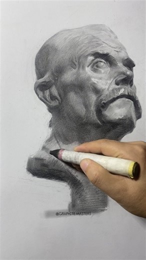 Graphite Drawing Art Gallery on Instagram: "Graphite drawing by artist Jia Zhenchao (Douyin) — a powerful bust study showcasing masterful control of light, shadow, and structure. The artist builds form through layered hatching, deep contrasts, and precise edge control, giving the sculpture-like portrait a dramatic and lifelike presence. Artist: Jia Zhenchao (Douyin) #graphitedrawing #buststudy #realismart #pencilart #shadingpractice #fineart #drawingprocess #artinspiration"