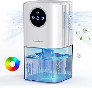 Dehumidifier for Bedroom, ANOEPUY Small Dehumidifier for Bathroom with Auto Shut-Off, 7 Light, Timers, Sleep Mode, 58 OZ Portable Home Dehumidifiers for Home Small Place, Bathroom, Closet, RV,White