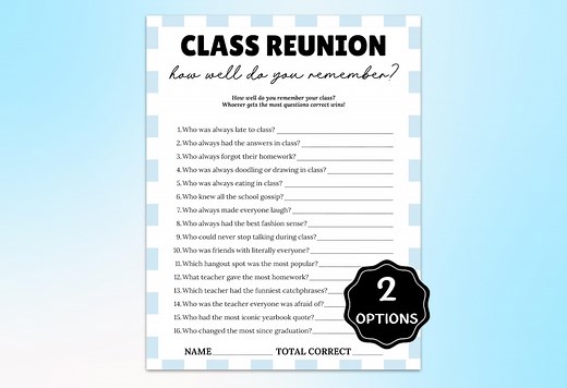 Class Reunion Trivia Game, Class Reunion Games, High School Reunion Party Game, College Reunion Ice Breakers,how Well Do You Know Your Class - Etsy