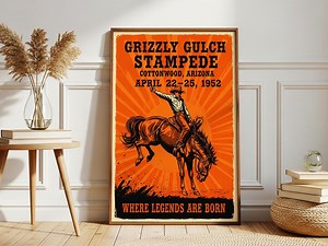 Vintage Rodeo Poster, Grizzly Gulch Stampede Western Cowboy Art - Etsy