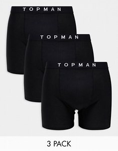 Topman 3 pack longline trunks in black with black waistbands | ASOS