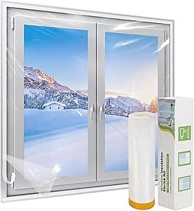 Augblinds Window Insulation Kit, Plastic Window Covering 62 Inch Wide × 393 Inch Length with Double-Sided Tape, Insulator Seal Kit for 10-3'x5' Windows Winterizing for Winter, 1 Roll Clear