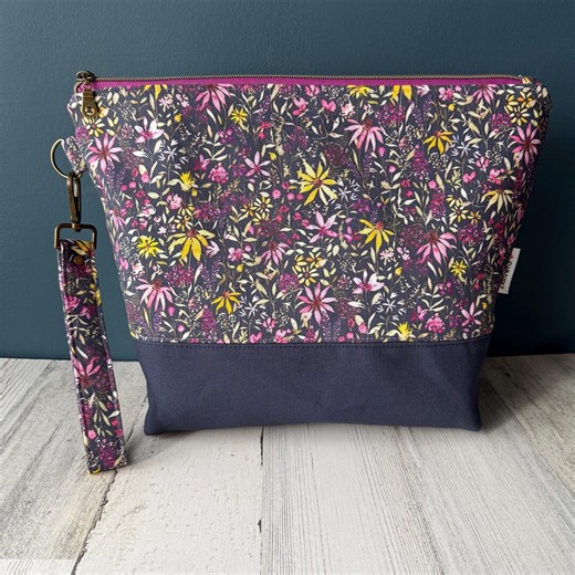 Floral Knitting Project Bag With Pocket, Crochet Yarn Bag - Etsy