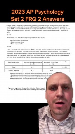 2023 AP Psychology Set 2 FRQ 2 Answers