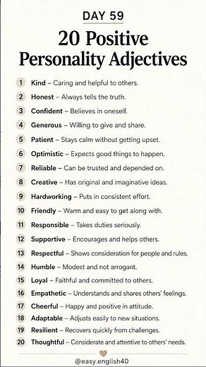 20 Positive Personality Adjectives in English | Improve Your Vocabulary | Day 59
