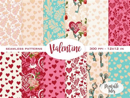 Valentine’s Day Seamless Pattern Pack – 12 Romantic Designs (high-resolution JPEG) - Etsy