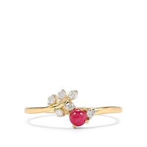 Greenland Ruby Ring with Canadian Diamond in 9K Gold 0.40cts