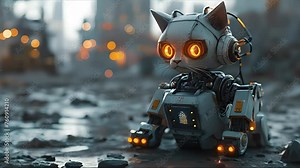 cute robot cat, future pet. Created with Generative AI.