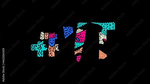 Hashtag #VT. Animated Cartoon text, Shake twitch effect. Transparent Alpha channel, 4K video. Colored funny doodle unique style. VT is abbreviation for the US American state Vermont