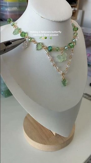 Making a Fairycore Butterfly Necklace From Scratch ✨🦋🌿 #diyjewelry #jewelrymaking #necklace #beads