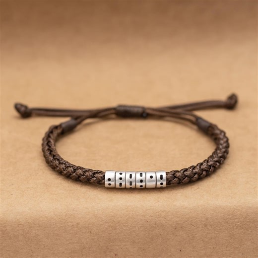 Personalized Morse Code Bracelet Sterling Silver Beads Engraved Name Adjustable Wrist Rope, Waterproof, Durable - Etsy