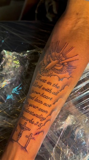 Proverbs 3:5 faith tattoo ✝️ Dove, clouds & cross sleeve #tattoo #shorts