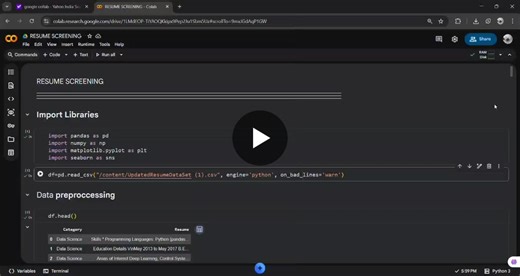 #datascience #machinelearning #nlp #ai #resumescreening #python | Aiswarya S