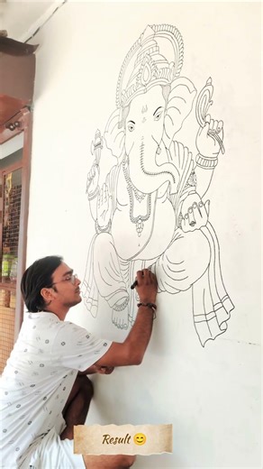 My biggest wall art project till date! #Bappa "Khaali deewar par chamatkar! ✨4 Feet Ganesha Wall Art
