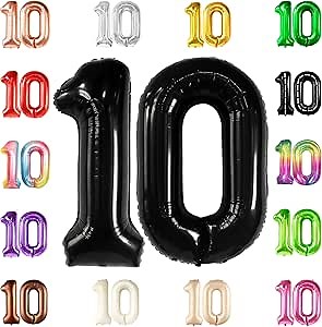 KatchOn, Giant Black 10 Balloon Number - 40 Inch | 10th Birthday Decorations | Black 10th Birthday Balloons for 10 Birthday Decorations Black | Black Number 10 Balloons