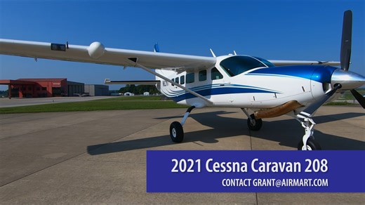 2021 Cessna Caravan 208 N621KT 775 Hours SNEW, Garmin G1000NXi Integrated Avionics, Garmin Flight Stream 510, Garmin GFC700 Autopilot, Air Conditioning, LED Lights, Factory Oxygen, Complete Logs, P&W Gold Engine Program (fully paid), CAMP Maintenance Tracking, Cessna Parts Program (fully paid), Textron Service Center Maintenance, Hangared, NDH, Great Low time aircraft, Call for Price. Full Listing: https://airmart.com/aircraft/cessna-caravan-208-n621kt/ | AirMart Inc. - Aircraft Sales and Broker