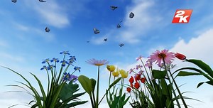 Animated Butterflies Flying Over Beautiful Spring Flowers