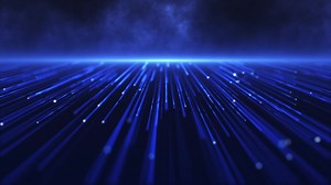 Download A stream of flowing blue digital fiber optic light data node particles. Communications and connectivity concept. Full HD and looping technology motion background animation. for free