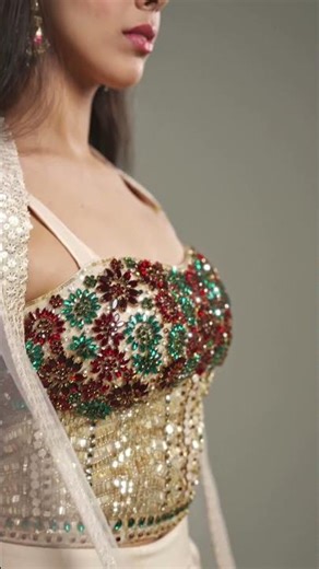 Champagne Satin Indo Western with Crystal Corset Blouse | Cocktail & Reception Look