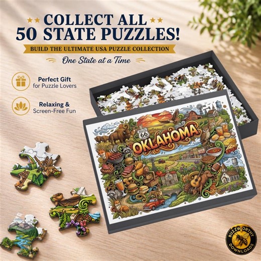 Oklahoma Scenic State Icons Puzzle, Jigsaw Puzzle, 50 States Collection, USA Travel Gift, 1000 Piece Puzzle, Adult, Unique Gift Idea - Etsy