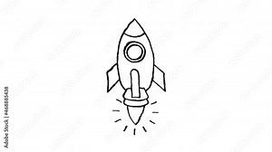 Hand drawn rocket with flame animation. jittery effect.Wiggly Stop Motion animation.