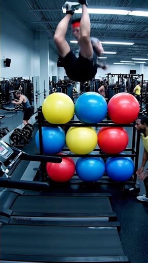 Man Catapulted—Yoga Balls Fly Everywhere!