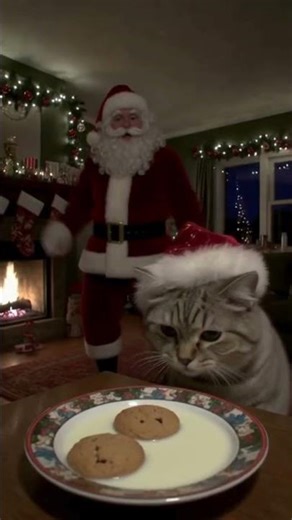 Santa Caught Feeding Cookies to His Favorite Cat 🎅🐱