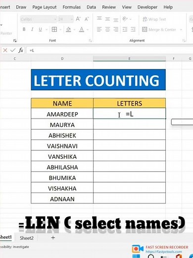 How to count alphabets in a letter in excel.