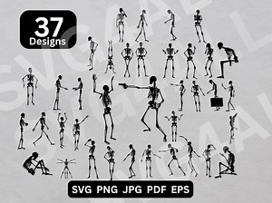 Skeleton SVG Bundle, Halloween Clipart, Poseable Skeleton Digital Download, Craft Cutting Files, DIY Decoration, Spooky Vector Graphics - Etsy