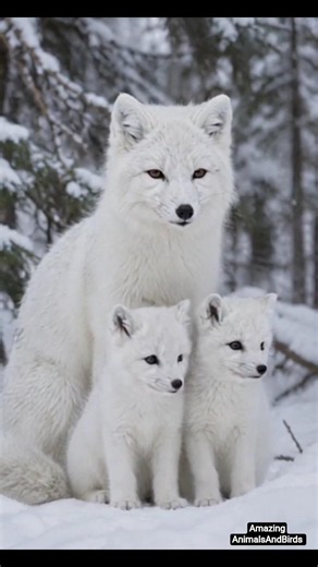 Arctic Fox & Two Cute Cubs in a Snow Forest 🦊❄️ | Amazing Wildlife 4K