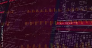 UI loading, chart expanding line rising while code scrolling encryption panel updating hex dump Stock ビデオ