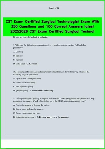 CST Exam Certified Surgical Technologist Exam With 350 Questions and 100 Correct Answers latest 2025