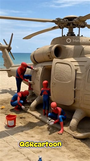Spider-Man vs Hulk building a giant sand helicopter sculpture#marveltoys#hulk #spiderman #shorts