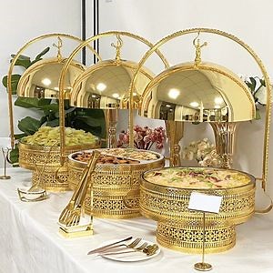 [Hot Item] Hotel Luxury Gold Hot Pot Self-Service Set Tableware 8L Hanging Dish Food Insulated Hot Pot Stove