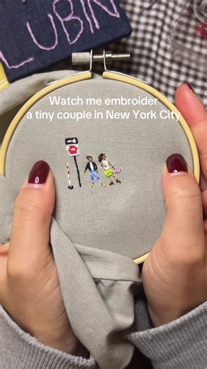 Tiny couples are my favorite things to stitch 🥹 #newyorkcity #embroideryartist #embroiderytutorial #artist #crafttok