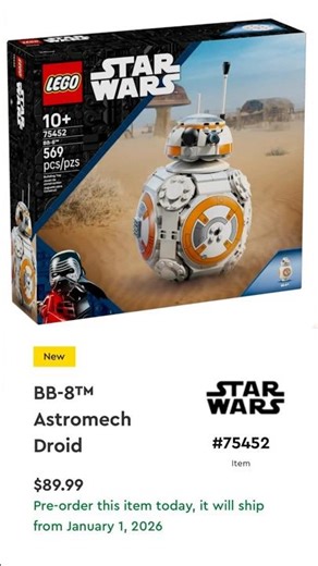 BB-8 Astromech Droid Lego Star Wars 75452 #lego #starwars #toys