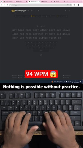 94 WPM 😱 Computer Keyboard 🖥️Typing Speed Look #94wpm #fasttyping #typingshorts #raushantypingmaster