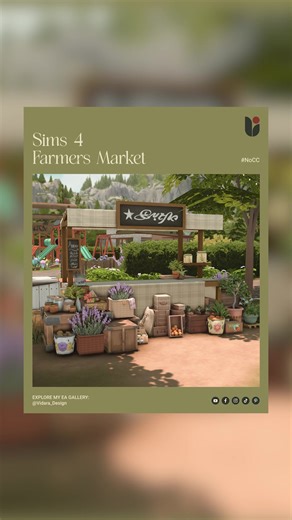 Farmers Market 🪴 NO CC | EA Gallery: Vidara_Design A cozy functional farmer’s market in Gibbi Point with fresh produce stalls and a small charming café to relax in. Perfect for Sims to shop for local goods and grab a coffee. —————————— I create highly detailed Sims 4 builds and inspirations for the community 🫶 All Builds are tested and without custom content. If you’d like to support my work, check out my Patreon ☺️ 🧡 You can also follow me on Patreon, X, TikTok, Facebook, Instagram, Pinteres
