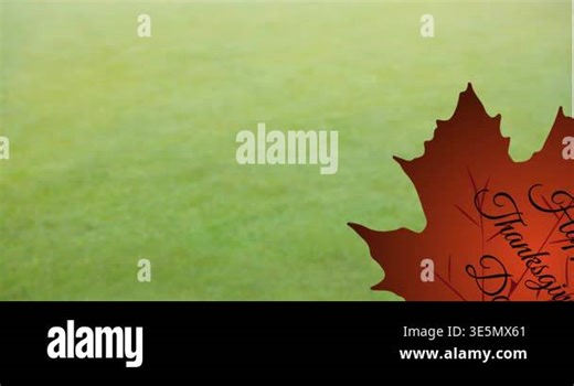Animation of happy thanksgiving day text over leaf on green background. Thanksgiving, tradition and celebration concept digitally generated video Stock Video Footage - Alamy