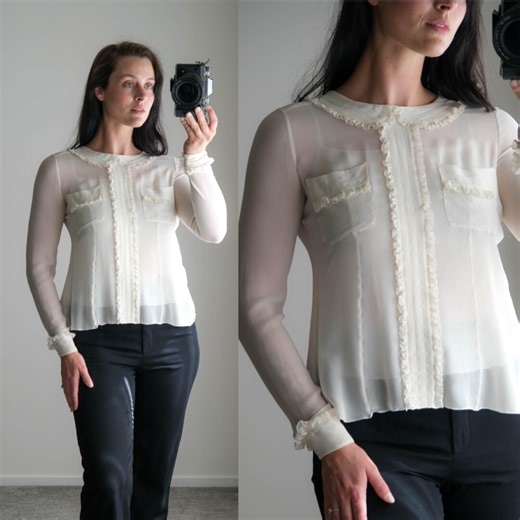 Vintage CHANEL Ivory Ruffled Cropped Silk Two Piece Blouse & Camisole Set | Made in FRANCE | 100% Silk | Y2K 2000s CHANEL Designer Silk Top - Etsy