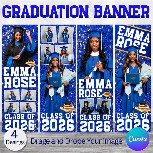 4 Graduation Banner Canva Editable Template| Class of 2026 Celebration Banner|blue Graduation Sign for Graduation Parties|senior Party Decor - Etsy