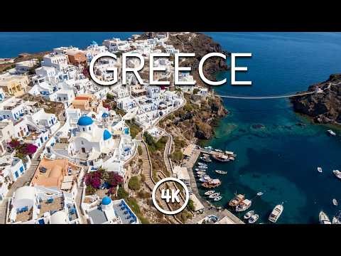 GREECE 4K – Santorini Blue Domes & Aegean Serenity with Relaxing Piano Music