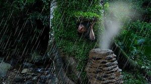 Build a Warm Survival House In A Tree Trunk With Fireplace Catch Frogs To Cooking PrimitiveVilla | Wildness Builder