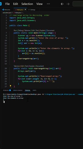 rearrange the array in descending order in java #coding #tcs #tcsnqt2025 #codingwithankita #viral