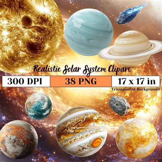 Realistic Solar System Clipart, Transparent Space PNG for Crafts, Sublimation, Wall Art, DIY Projects, Science Themes, and Digital Designs - Etsy