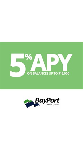 Enjoy all the benefits of our High Yield Checking today! ✔ 5% APY on avg daily balances up to $15k*. ✔ ATM fee refunds up to $15/month. ✔ Contactless Mastercard® debit card. ✔ No monthly maintenance fee. ✔ Free access to credit score & report. Don't wait. Apply online today with promo code $GAINS. Membership eligibility is required. Federally insured by NCUA. | BayPort Credit Union