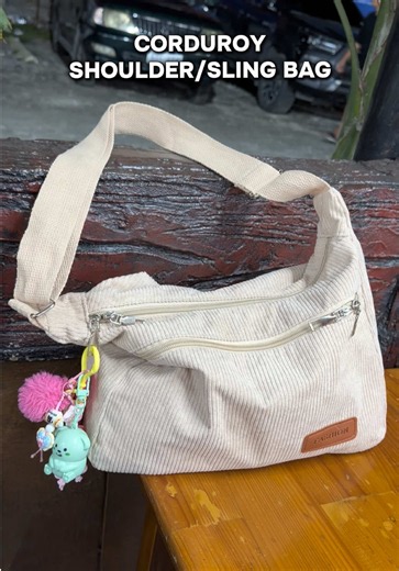Corduroy Sling Shoulder Bag — Casual Corduroy Tote with Zipper
