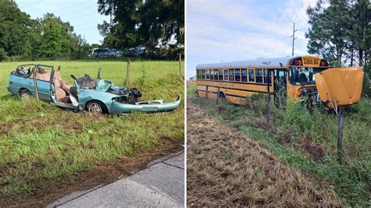 Woman involved in crash with school bus in Sumter County dies from injuries, FHP says