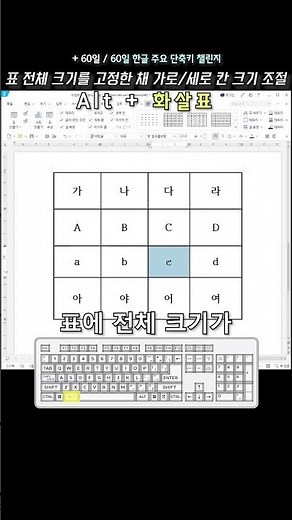 아침에 한글 하나 +60일 | 표 전체크기를 고정한 채 가로 세로 칸 크기 조절 (Alt+화살표) | 한글 단축키 60개 외우기 챌린지
